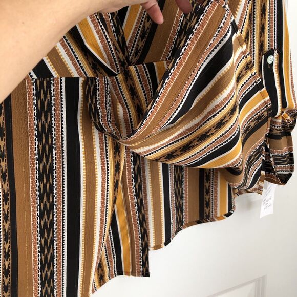 RUBY RD. WOMEN'S PETITE MEDIUM SPLIT BUTTON MIXED STRIPE TOP 3/4/LOG SLEEVES ROL - Picture 9 of 11